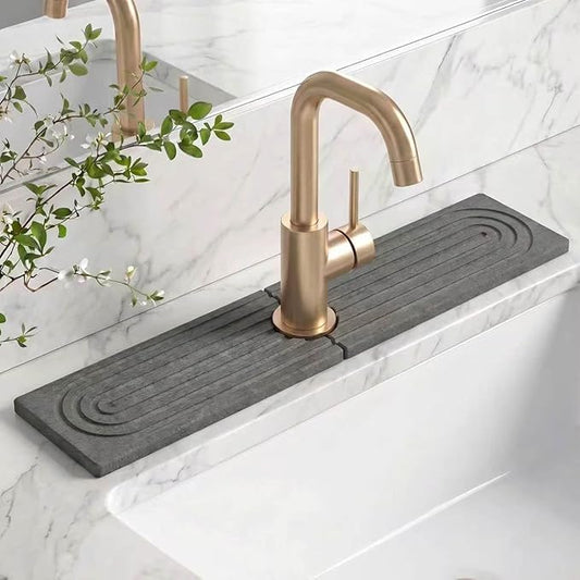 Stone Faucet Mat for Kitchen Sink-Diatomite Drying Stone Mat& Sink Protector,Quick Dry Water Absorbing Stone Tray ,Sink Splash Guard for Kitchen Counter & Bathroom Counter (Dark Grey, 15.7"x3.9") by Unknown