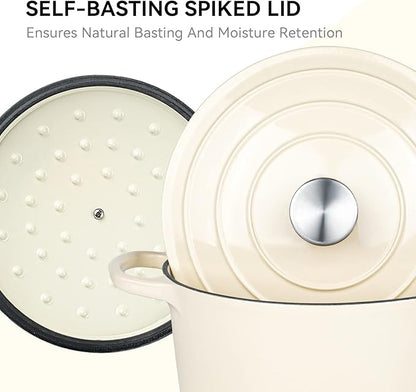 Miereirl 6 Quart Enameled Dutch Oven Pot with Lid, Cast Iron Dutch Oven with Dual Handles for Bread Baking, Cooking, Non-stick Enamel Coated Cookware (Beige) - Image 5