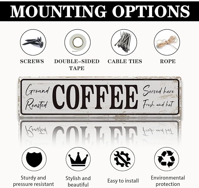 Coffee Signs for Coffees Corner Decor, Ground Roasted Coffee Served Here Sign, Retro Metal Tin Sign, Farmhouse Kitchen Wall Decor, Cafe Decoration, Decorative Metal Wall Signs 15.8x4 Inches - Image 3