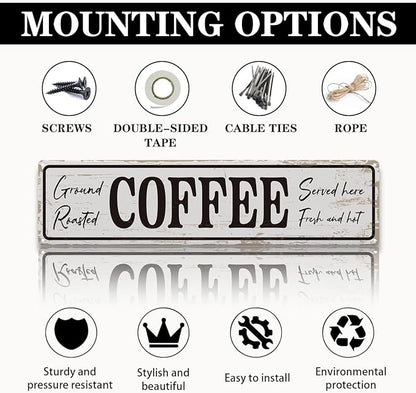 Coffee Signs for Coffees Corner Decor, Ground Roasted Coffee Served Here Sign, Retro Metal Tin Sign, Farmhouse Kitchen Wall Decor, Cafe Decoration, Decorative Metal Wall Signs 15.8x4 Inches - Image 3
