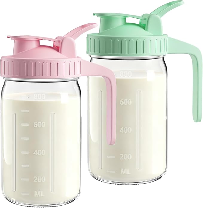 2-Pack 32oz Breast Milk Pitcher with Lid – Airtight & Leak-Proof Storage for Breastmilk, Formula, and Milk, Flip Cap with Pour Spout, Wide Mouth for Easy Filling and Cleaning by VA1KENE