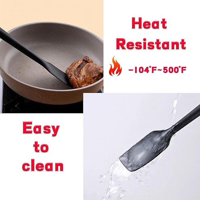8 Pieces Silicone Spatula, 8.5 inch Non-stick Spatulas with Stainless Steel Core,Heat Resistant-500?, Food Grade Silicone, Dishwasher Safe, for Mixing,Cooking,Baking (Black) - Image 4