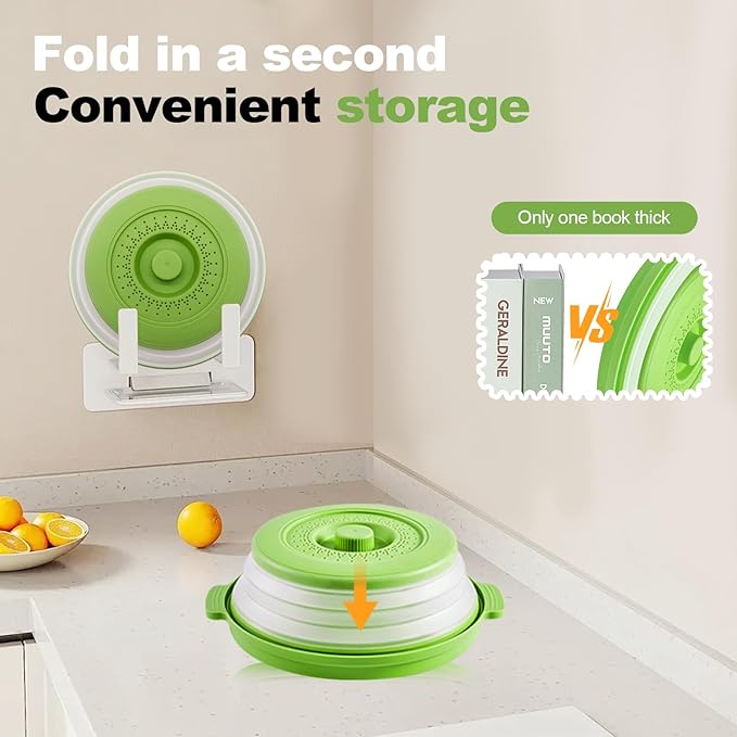Microwave Splatter Cover 10.2 Inch, Collapsible Silicone Lid & Tray with Handles, Fits Standard & Compact Microwaves, Vented Splash Guard for Food, BPA-Free & Dishwasher Safe