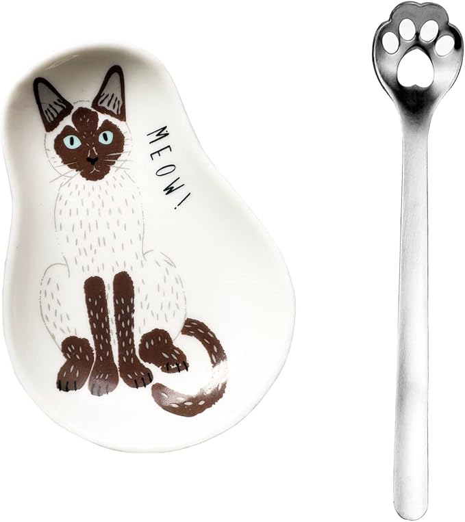 KiaoTime Cat Paw Spoon Rests - Procelain Cute Cat Spoon Teaspoon Holder Coffee & Bar Station Decor by KiaoTime
