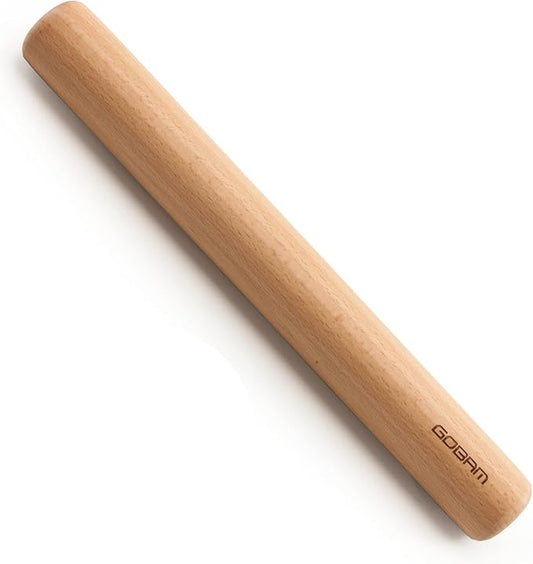 GOBAM Wood Rolling Pin, Medium - Dough Roller for Pasta, Cookies, Pie, Pizza, Chapati, Fondant, Rolling Pins for Baking, Bread Making Tools and Supplies - 13 x 1.38 Inches by GOBAM