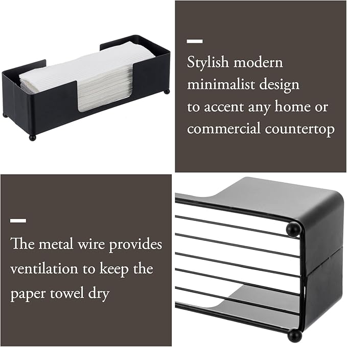 MyGift Modern Matte Black Metal Tabletop Folded Paper Hand Towel Holder, Commercial Countertop Tissue Paper Dispenser Tray for Trfold, C-Fold and Z-Fold Paper Towels, Set of 2