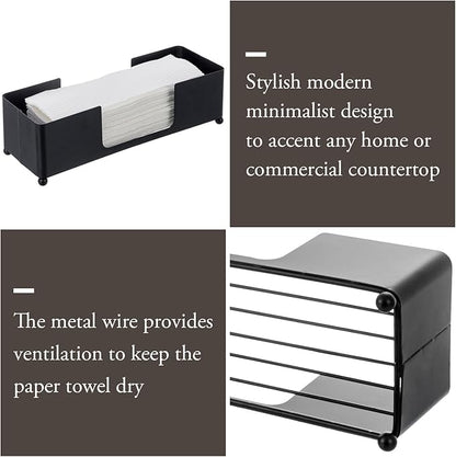 MyGift Modern Matte Black Metal Tabletop Folded Paper Hand Towel Holder, Commercial Countertop Tissue Paper Dispenser Tray for Trfold, C-Fold and Z-Fold Paper Towels, Set of 2