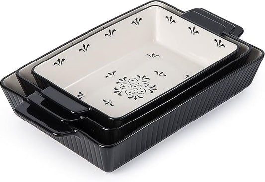 Baking Dishes Bakeware Set Ceramic Casserole Dish, Rectangular Shape, Oven safe, Nonstick, for Cooking, Cake Dinner, Kitchen, 13x9inch, 3pcs, Black by SAGOSKAT