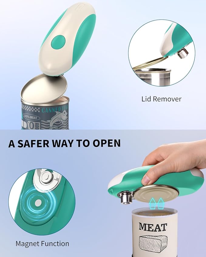CIRCLE JOY Rechargeable Electric Can Opener, One-Touch Automatic Can Opening with Lid Remover & Smooth Edge Cutting, Food-Safe, Easy to Use for Seniors and Arthritis, Green - Image 5