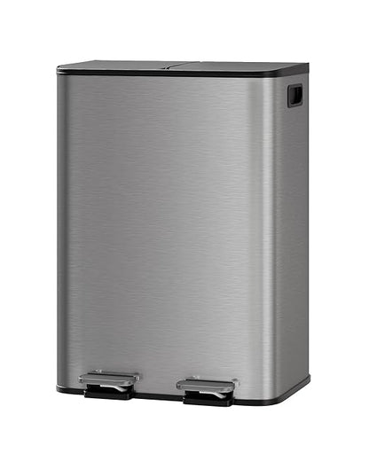 Garvee Double Trash Can, 2 x 8 gal (2 x 30 L) Garbage Can for Kitchen Dual Compartment Recycling Kitchen Step Trash Bin, Stainless Steel Trash and Recycle Bin Combo with Soft-Close Lid,Matte Grey by Garvee