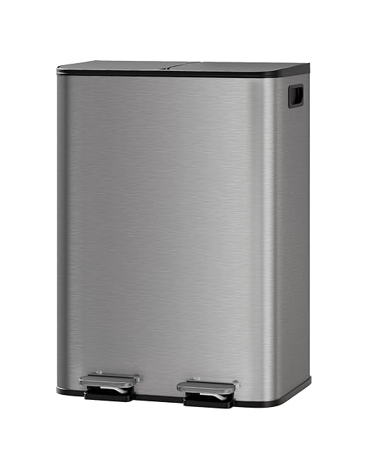 Garvee Double Trash Can, 2 x 8 gal (2 x 30 L) Garbage Can for Kitchen Dual Compartment Recycling Kitchen Step Trash Bin, Stainless Steel Trash and Recycle Bin Combo with Soft-Close Lid,Matte Grey by Garvee