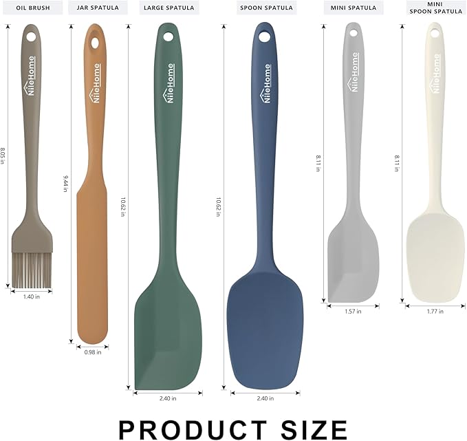 NileHome Silicone Spatula Set, 6 Pieces Food Grade Kitchen Utensils with Silicone Brush Heat Resistant Dishwasher Safe BPA-Free Rubber Spatula for Scraping, Baking, Cooking, Mixing-Forest Style - Image 2