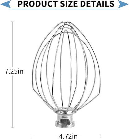 6 Wire Whisk Attachments Compatible with KitchenAid 5Plus-6Quart Mixer, Bowl Lift Stand Mixer Accessories, 6-Quart Stainless Steel Whisk, Egg Cream, Cake Mayonnaise, For Multiple Models