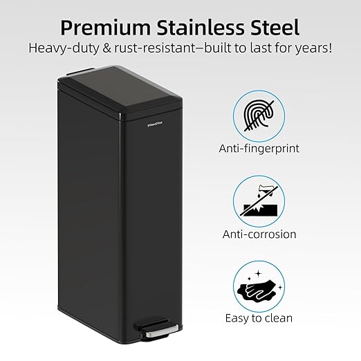 Soft-Close Trash Can with lid，8 Gallon/30L Anti-Fingerprint Stainless Steel Garbage Can with Foot Pedal for Kitchen, Black - Image 5