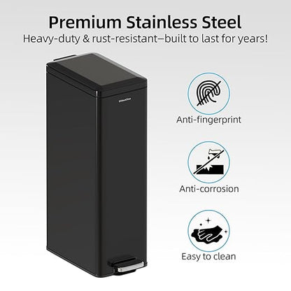 Soft-Close Trash Can with lid，8 Gallon/30L Anti-Fingerprint Stainless Steel Garbage Can with Foot Pedal for Kitchen, Black - Image 5