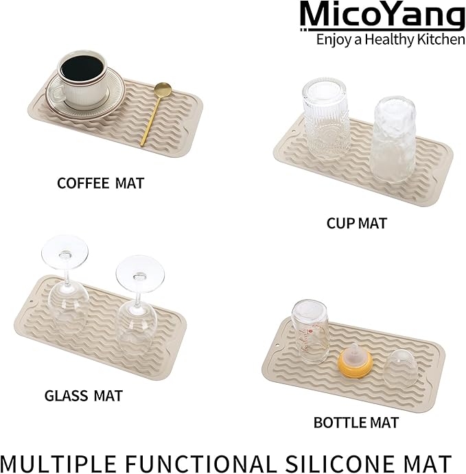 MicoYang Silicone Dish Drying Mat for Multiple Usage,Easy clean,Eco-friendly,Heat-resistant Silicone Mat for Kitchen Counter or Sink,Refrigerator or Drawer Liner Tapioca S 12 inches x 6 inches - Image 4