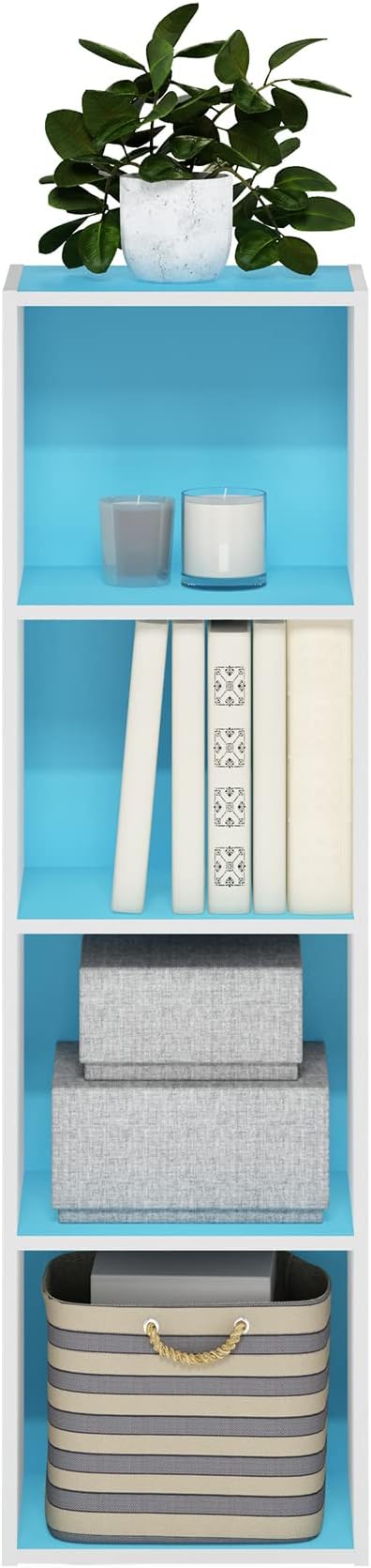Furinno PASIR Book Shelf, 4-Tier Modern Bookshelf, Open Shelves Bookcase 9 x 12 x 42, Easy Assembly, for Living Room, Bedroom, Home Office, Light Blue/White - Image 6