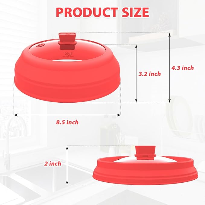 Microwave Splatter Cover Glass Splatter Guard Lid with Collapsible Silicone for Small Bowls Food Plate Cover 9 inch Red - Image 3