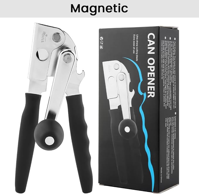 Commercial Can Opener, Crank Can Openers Manual, Heavy Duty Handheld Stainless Steel Cans Opener Bottle Openers with Long 360° Turn Wheel Handle for Seniors Kitchen(SIZE:Magnetic)