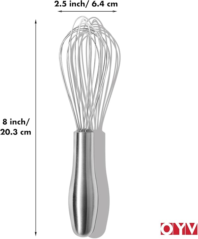 OYV 8" Whisk, Ergonomic Handle, Dishwasher Safe 18/10 Stainless Steel Whisk, Professional Kitchen Metal Wisk, Perfect for Whisking, Blending, Beating, and Baking - Image 7