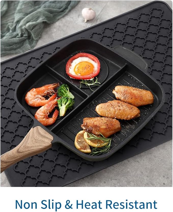 AMOAMI-Dish Drying Mats for Kitchen Counter-Silicone Dish Drying Mat-Kitchen Dish Drying Pad Heat Resistant Mat-Kitchen Gadgets Kitchen Accessories Kitchen Small Appliances(16" x 24", BLACK) - Image 5