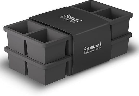 Samuelworld Large Silicone Ice Cube Tray Molds, 2-Pack, Big 2 Inch Cubes - Food Grade, Flexible, 8 Cavity Easy Release Slow Melting Ice for Whiskey, Cocktails, Gifts & Christmas - Black