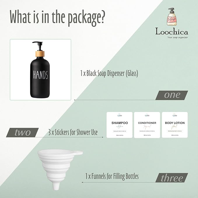 LOOCHICA Black Glass Kitchen Soap Dispenser, Detergent Dispenser or Hands Soap Dispenser for Kitchen Sink, Black Soap Dispenser, Modern Farmhouse Decor Dish Soap Pump for Kitchen Organization - Image 2