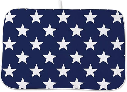 4th of July Dish Drying Mat 18 x 24 inch Independence Day Blue Stars Decorative Drying Mats Microfiber Absorbent Holiday Patriotic Dish Washable Draining Mat for Kitchen Counter Decor