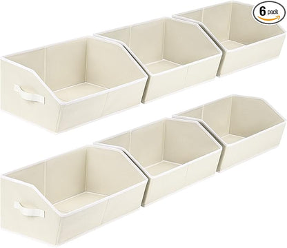 Homsorout Organizer Bins Cube Storage - Trapezoid Storage Bin 6 Pack, Fabric Baskets for Organizing, Large Storage Basket for Shelves, Closet Organizers for Toys, Clothes, Towels (Beige) by Homsorout