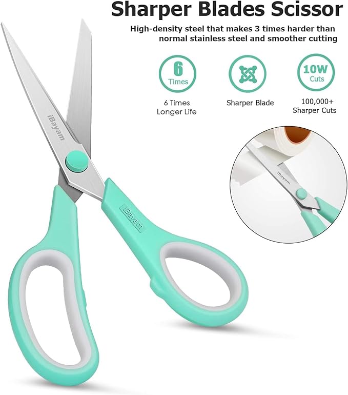 iBayam 8 '' Multipurpose Heavy Duty Scissors Bulk 36-Pack, 2.5mm Thickness Ultra Sharp Blade Shears with Comfort-Grip Handles for Household School Office Supplies, Right/Left Hand Tools - Image 4