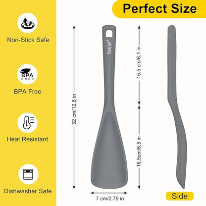 Beijiyi 3 Pack Silicone Cooking Spoons, 12.6 In Multifunction Spatula Spoon for Nonstick Cookware, BPA-Free Kitchen Utensils, Great for Cooking, Serving, Mixing, Multicolor (Black/Grey/Red)
