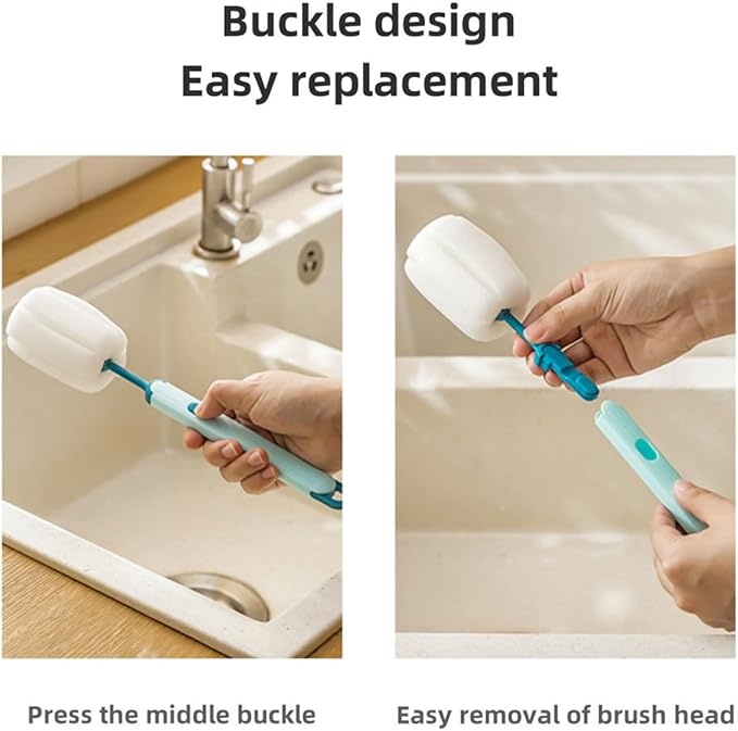 Bottle Brush Long Handle Cup Cleaner Brush Sponge Bottle Scrubber Detachable Handle Portable Sponge Cleaning Brush for Cups Wine Glasses Water Bottles Baby Bottles and Vacuum Flasks (White)