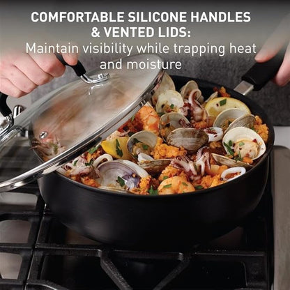 T-Fal Ultimate Hard Anodized Nonstick Pots and Pans Set 17 Piece, Nonstick Cookware Set with Fry Pan, Saucepans, Saute-Pan, Griddle, Dishwasher Safe, Onyx - Image 6