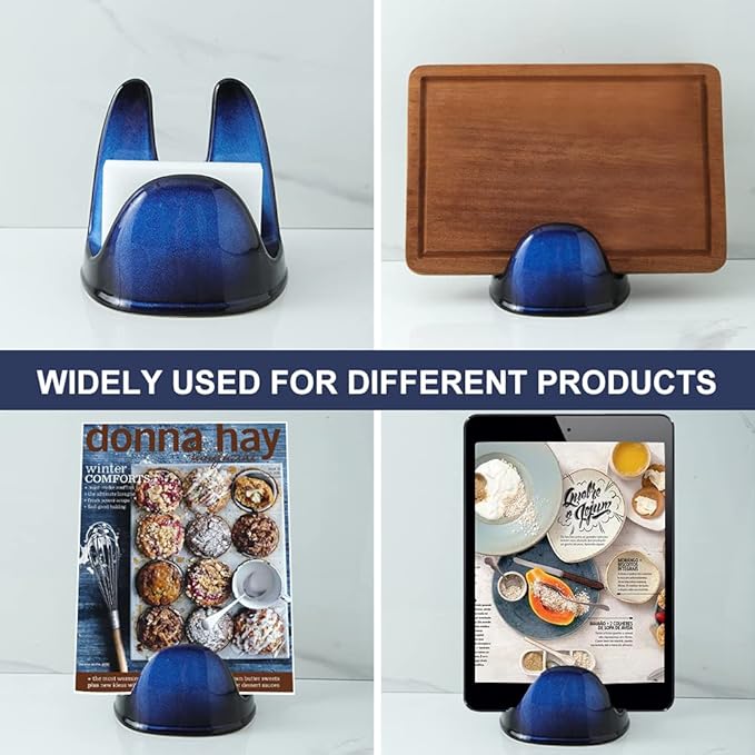 Nihow Pot Lid Holder: Stable Ceramic Pan Lid Holder for Kitchen Counter Decor/Countertop/Stove Top- Heat Resistant & Dishwasher Safe - Elegant Black & Blue Set of 2 - Image 6