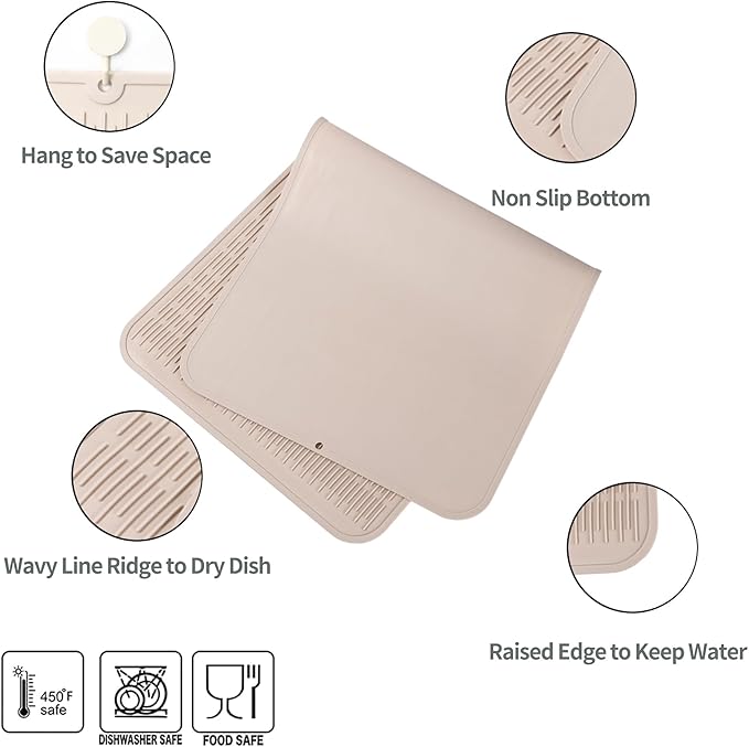 MicoYang Silicone Dish Drying Mat for Multiple Usage,Easy clean,Eco-friendly,Heat-resistant Silicone Mat for Kitchen Counter or Sink,Refrigerator or Drawer Liner Tapioca 5XL 36inches x 18inches - Image 3