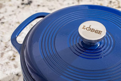 Lodge 3 Quart Enameled Cast Iron Dutch Oven with Lid – Dual Handles – Oven Safe up to 500° F or on Stovetop - Use to Marinate, Cook, Bake, Refrigerate and Serve – Indigo - Image 4