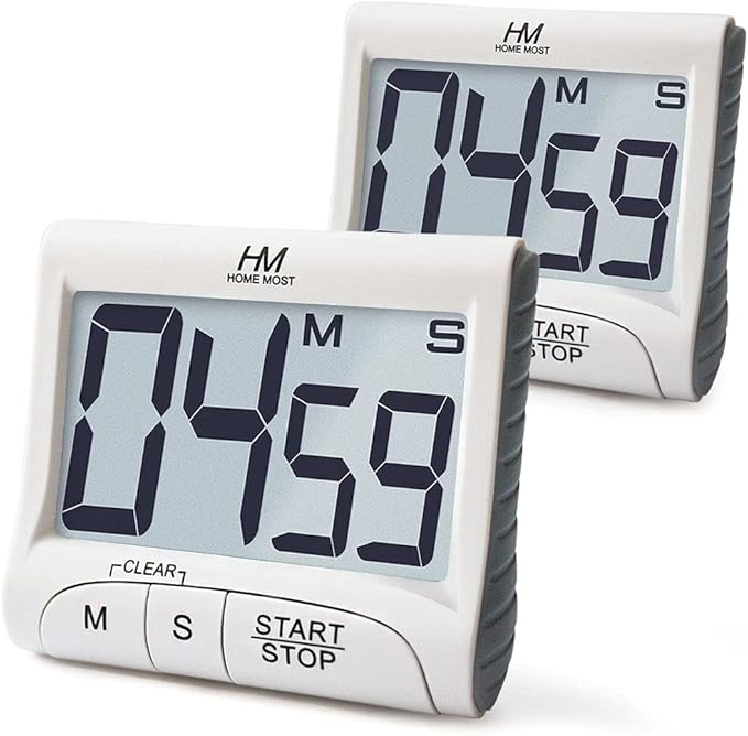 2-Pack Large Display Kitchen Timer - 3" Digital Timer Magnetic Back Loud Alarm - White Cooking Timers for Kitchen Teachers Students Games Meetings - Sports Timer for Workouts Exercise by HomeMost