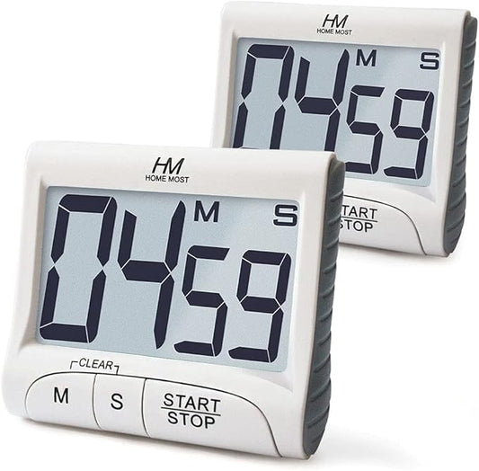 2-Pack Large Display Kitchen Timer - 3" Digital Timer Magnetic Back Loud Alarm - White Cooking Timers for Kitchen Teachers Students Games Meetings - Sports Timer for Workouts Exercise by HomeMost