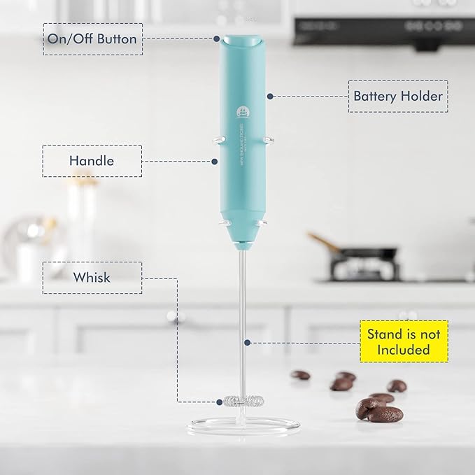 Powerful Milk Frother Handheld Foam Maker, Mini Whisk Drink Mixer for Coffee, Cappuccino, Latte, Matcha, Hot Chocolate, NO Stand, Aqua - Image 3