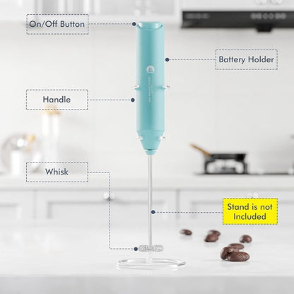 Powerful Milk Frother Handheld Foam Maker, Mini Whisk Drink Mixer for Coffee, Cappuccino, Latte, Matcha, Hot Chocolate, NO Stand, Aqua - Image 3