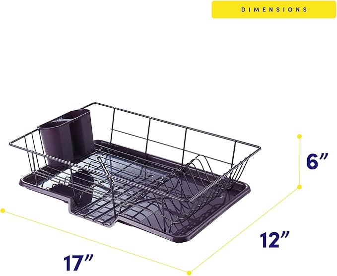 Space-Saving 3-Piece Dish Drainer Rack Set: Efficient Kitchen Organizer for Quick Drying and Storage - Includes Cutlery Holder and Drainboard - Maximize Countertop Space, Eggplant Purple - Image 4