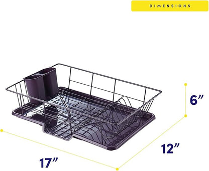 Space-Saving 3-Piece Dish Drainer Rack Set: Efficient Kitchen Organizer for Quick Drying and Storage - Includes Cutlery Holder and Drainboard - Maximize Countertop Space, Eggplant Purple - Image 4