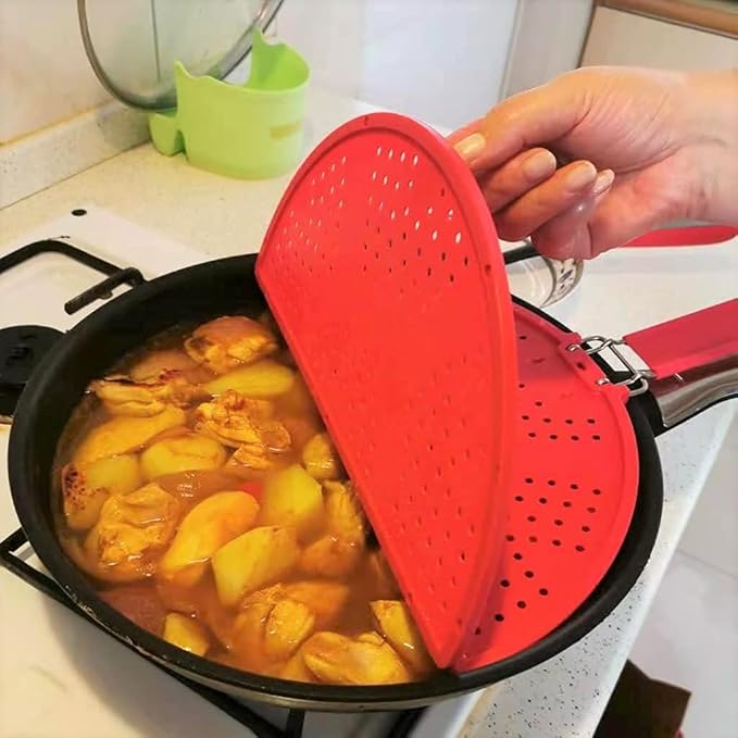 Foldable Silicone Splatter Screen, Bi-Fold Multifunction Shield for Frying Pan 11 3/4-Inch, Red - Image 5
