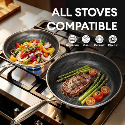 COOKER KING 12-Inch Stainless Steel Pan, Hybrid Nonstick Frying Pan, Skillet, 3-Ply Clad Cookware, Even Heat Distribution, Dishwasher & Oven Safe, with Stay-Cool Handle, Induction Compatible - Image 2