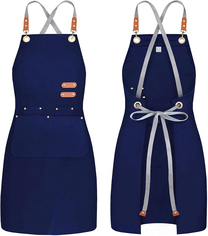 BeLuyi chef apron bib tool apron for man woman cross back straps with 4 pockets for kitchen cooking gardening baking working by BELUYI
