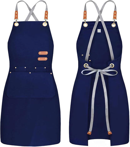 BeLuyi chef apron bib tool apron for man woman cross back straps with 4 pockets for kitchen cooking gardening baking working by BELUYI