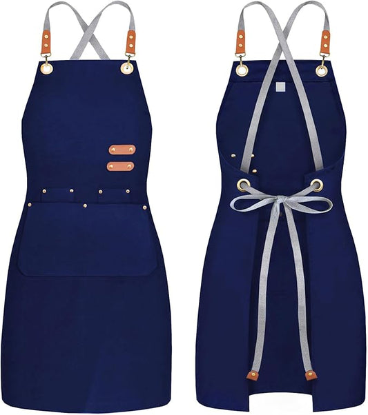 BeLuyi chef apron bib tool apron for man woman cross back straps with 4 pockets for kitchen cooking gardening baking working by BELUYI