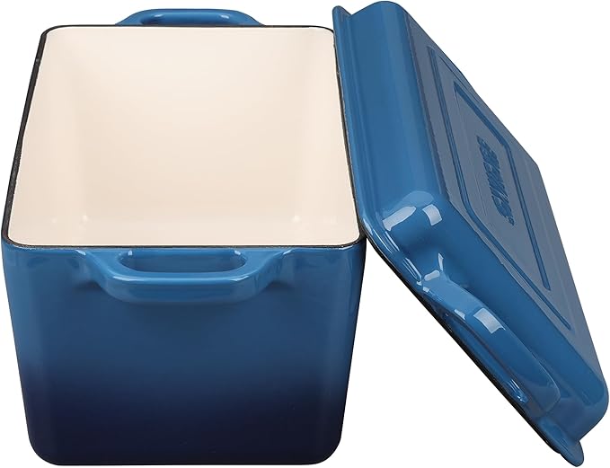 EDGING CASTING Enameled Cast Iron Dutch Oven, Oblong Bread Oven for Sourdough Bread Baking, Baking Pan, Dual Handles, Oven Safe, 4 Quart, Lake Blue