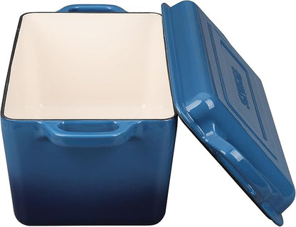 EDGING CASTING Enameled Cast Iron Dutch Oven, Oblong Bread Oven for Sourdough Bread Baking, Baking Pan, Dual Handles, Oven Safe, 4 Quart, Lake Blue