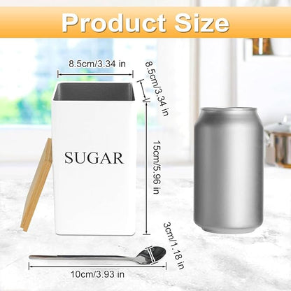 3 Pcs Tea Coffee Sugar Canisters, Black Metal Canister Storage Jar Container Set, Food Storage With 3 Spoons, Rust Resistant Powder Coated Iron Caddies for Kitchen Worktop Organizer (White) - Image 3